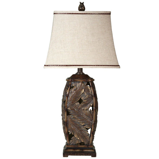 StyleCraft Bermuda Brown Table Lamp - Off-white Fabric Shade