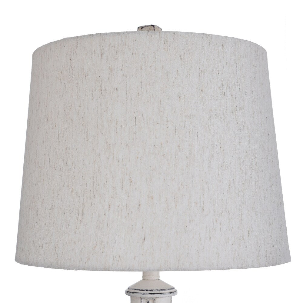 Distressed White Light House Table Lamp with Oatmeal Tapered Drum Shade