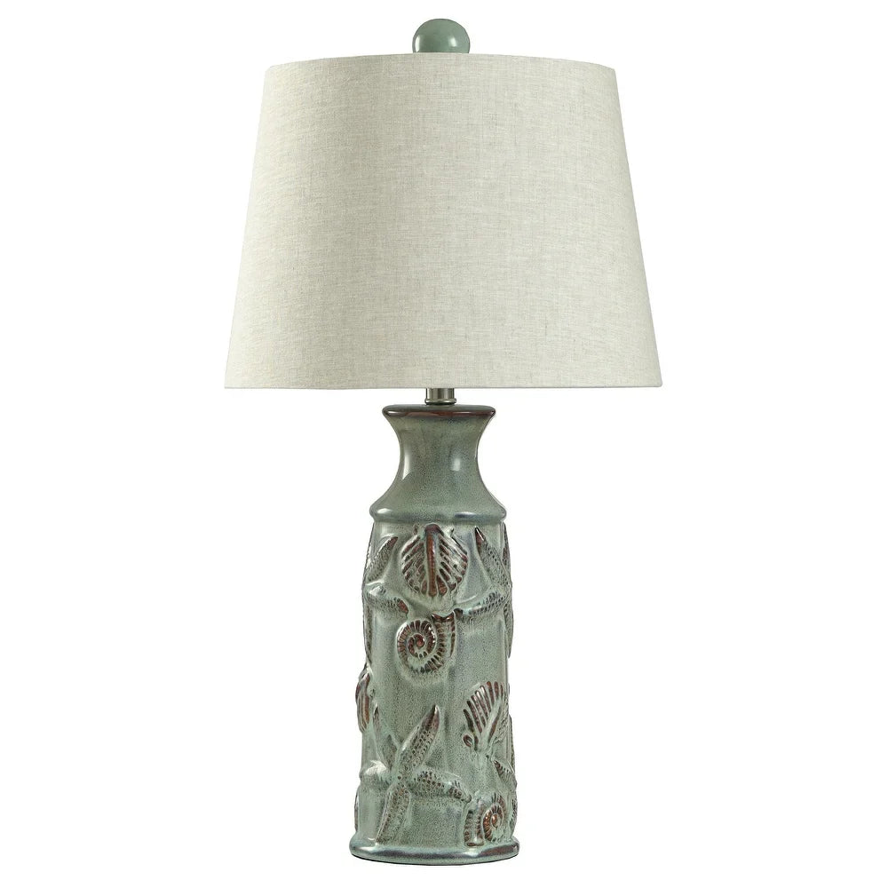 StyleCraft Blue Bay Ceramic Table Lamp - Beige Hardback Fabric Shade