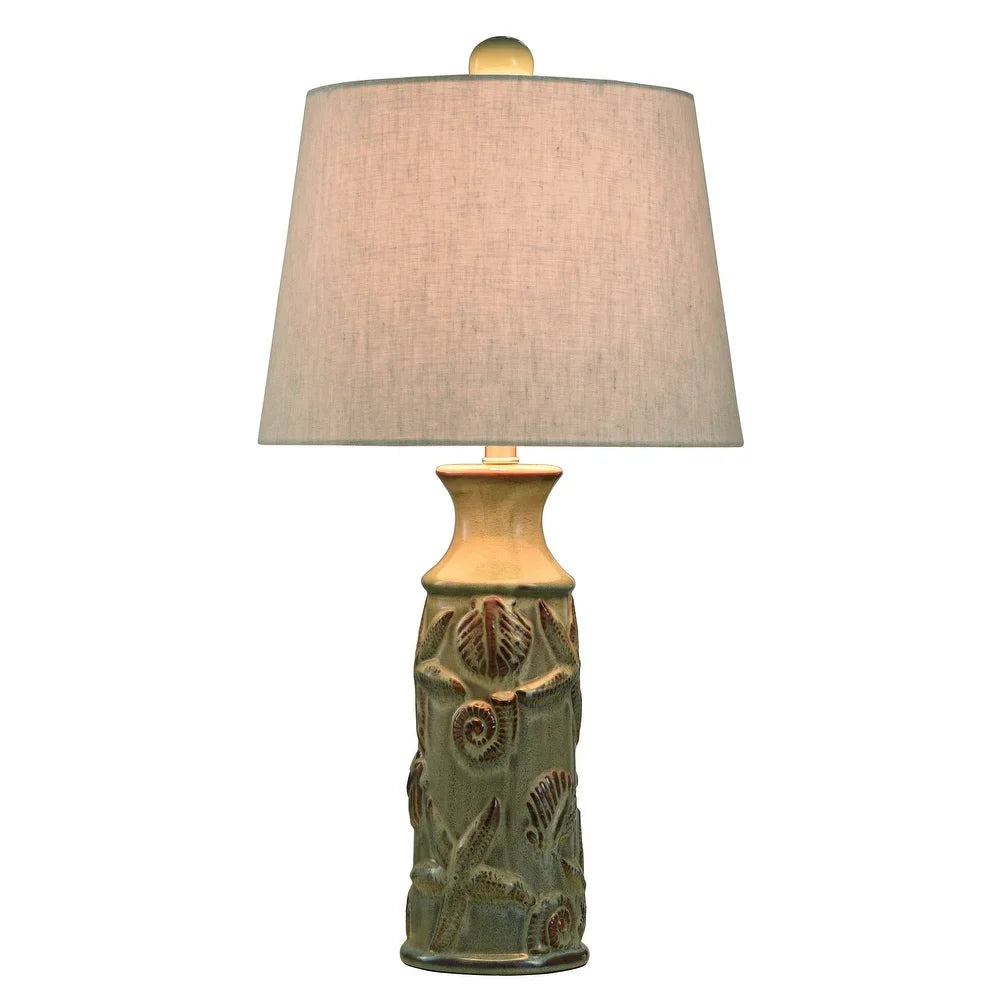 StyleCraft Blue Bay Ceramic Table Lamp - Beige Hardback Fabric Shade