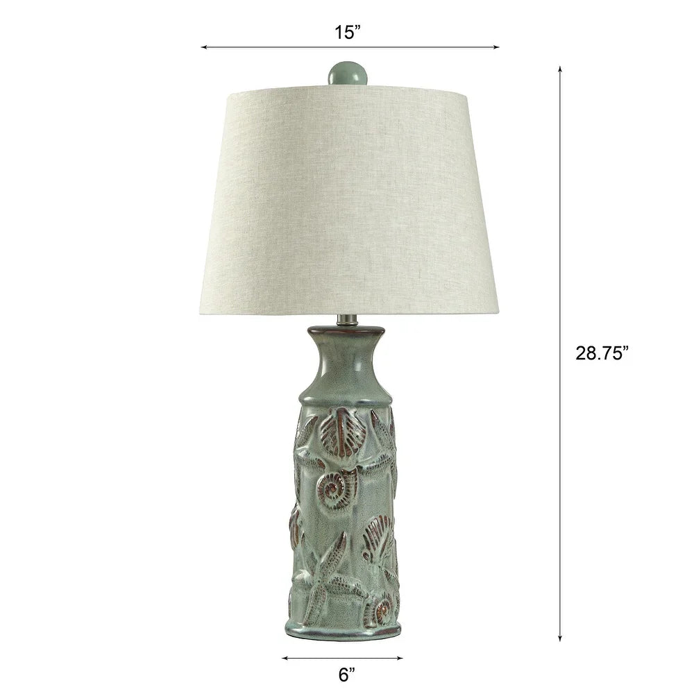 StyleCraft Blue Bay Ceramic Table Lamp - Beige Hardback Fabric Shade