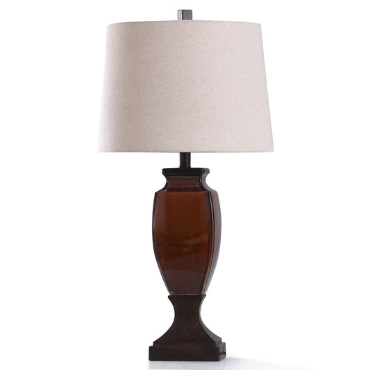 StyleCraft Brackley Dark Amber Colored High Gloss Glazed Ceramic with Dark Painted Bronze Metal Base Table Lamp