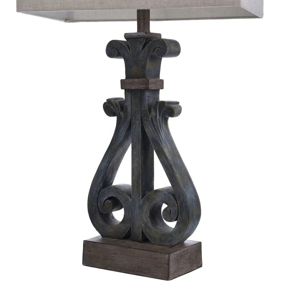 StyleCraft Brampton Distressed Blue Open Scroll Design Table Lamp with Oatmeal Rectangle Shade