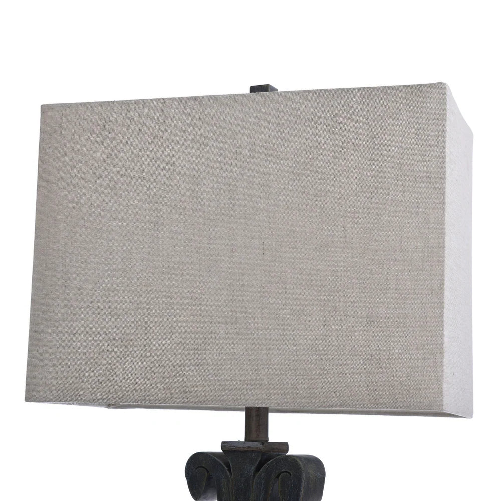 StyleCraft Brampton Distressed Blue Open Scroll Design Table Lamp with Oatmeal Rectangle Shade