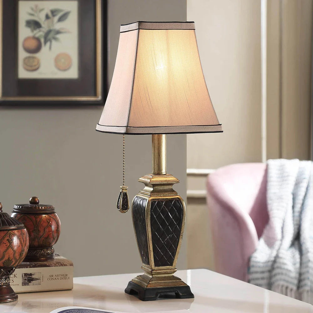 StyleCraft Brompton Black And Gold Accent Table Lamp - Gold Fabric Shade