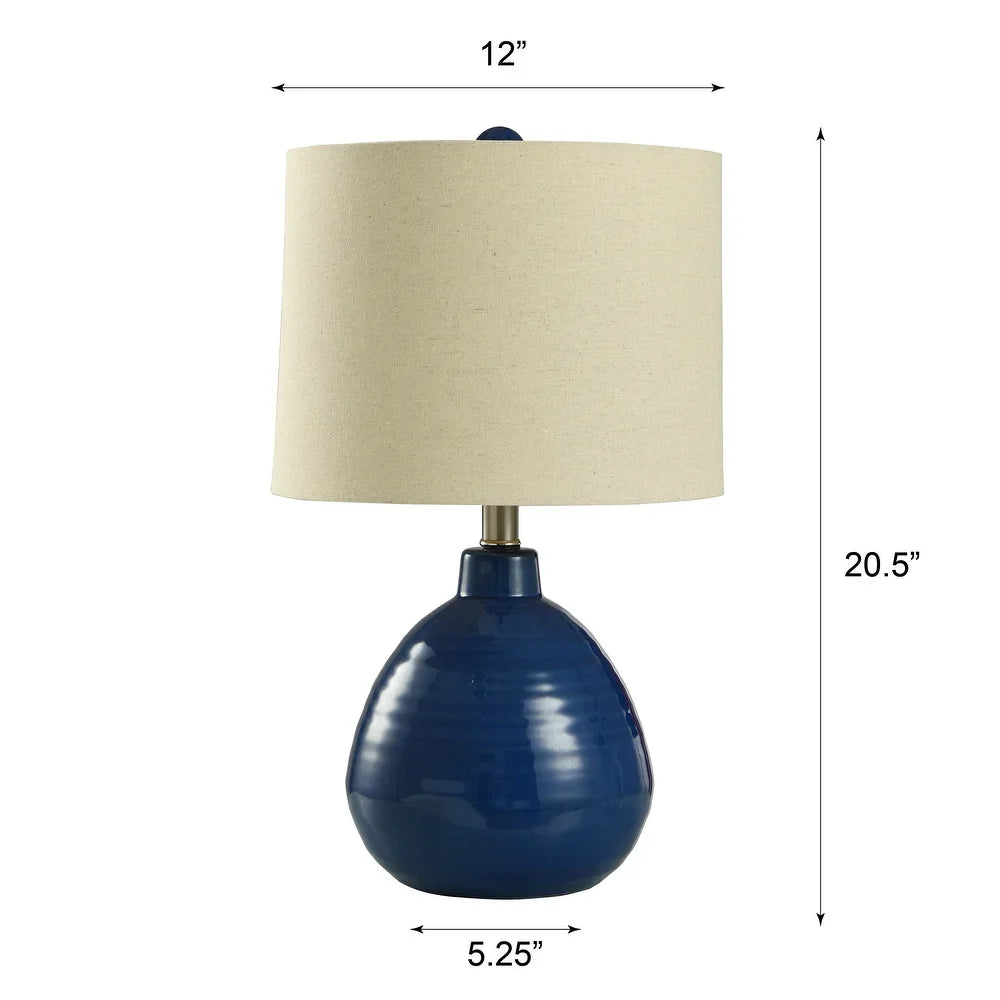 StyleCraft Cameron Ceramic Sailor Navy Table Lamp - Beige Hardback Linen Shade