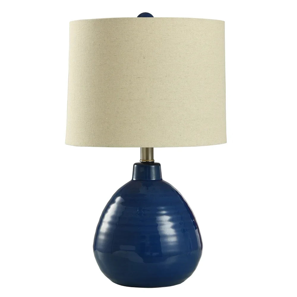 StyleCraft Cameron Ceramic Sailor Navy Table Lamp - Beige Hardback Linen Shade