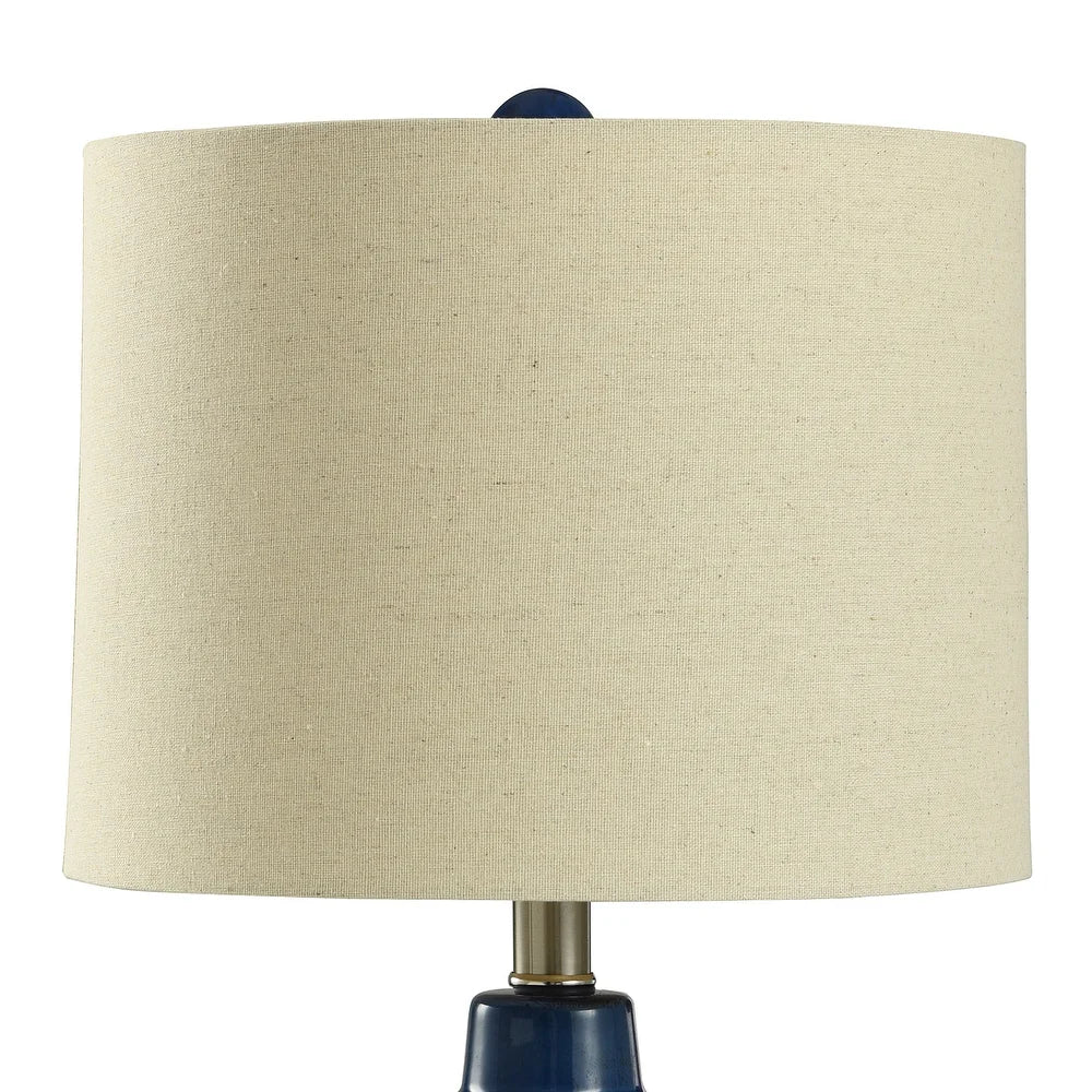 StyleCraft Cameron Ceramic Sailor Navy Table Lamp - Beige Hardback Linen Shade