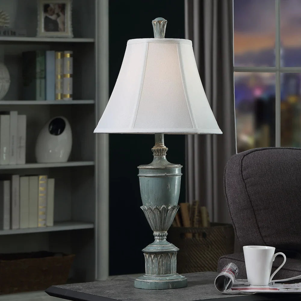 StyleCraft Cibali Blue Table Lamp - White Softback Fabric Shade