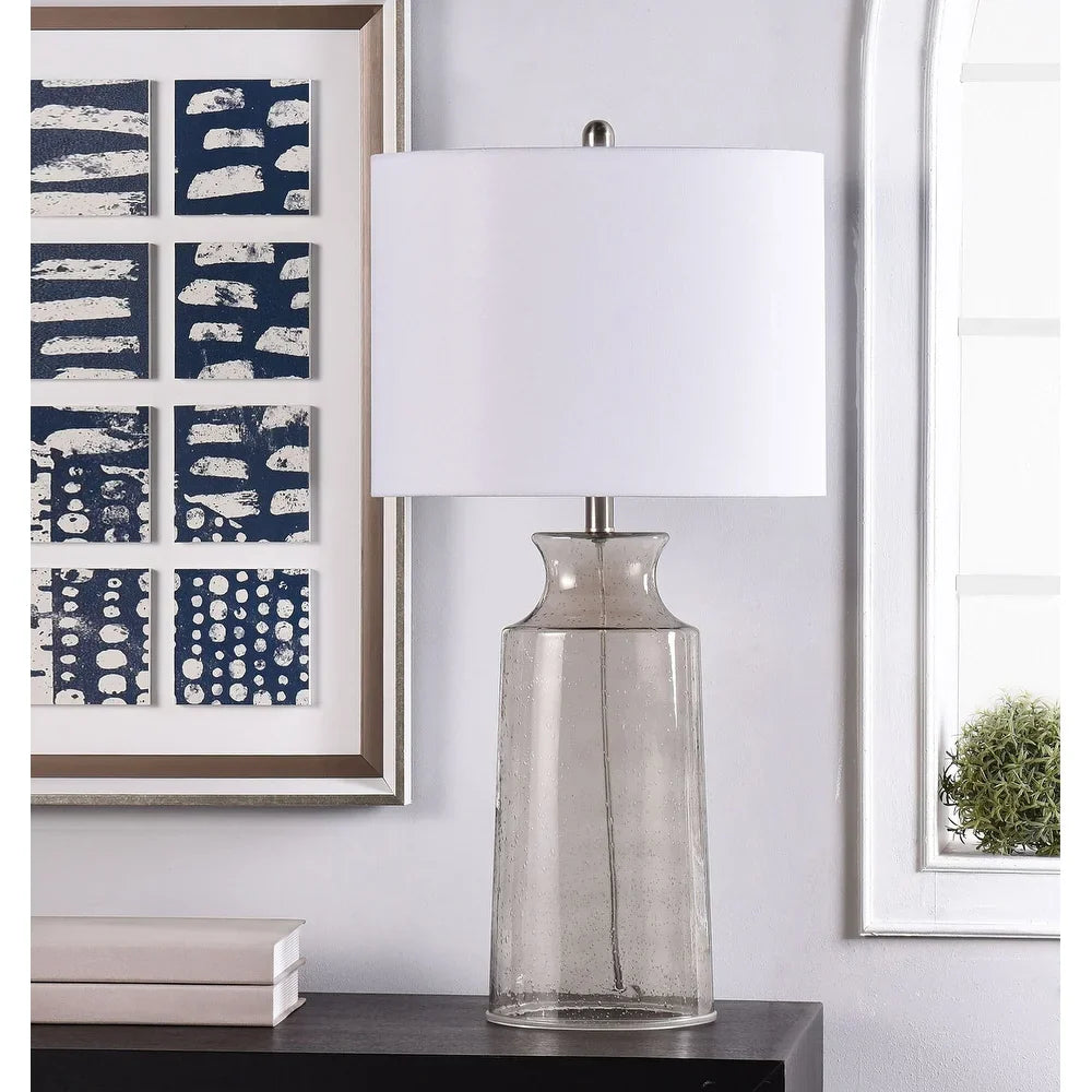 StyleCraft Clove Smoke Gray Transparent Glass Table Lamp with White Drum Shade