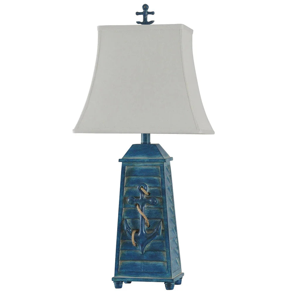 StyleCraft Cogra Bay Blue Table Lamp - White Softback Fabric Shade