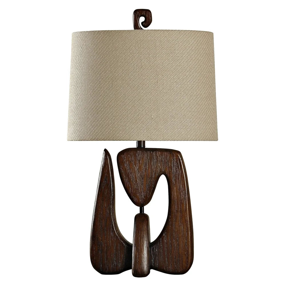 StyleCraft Contemporary Chestnut Table Lamp - Beige Hardback Fabric Shade