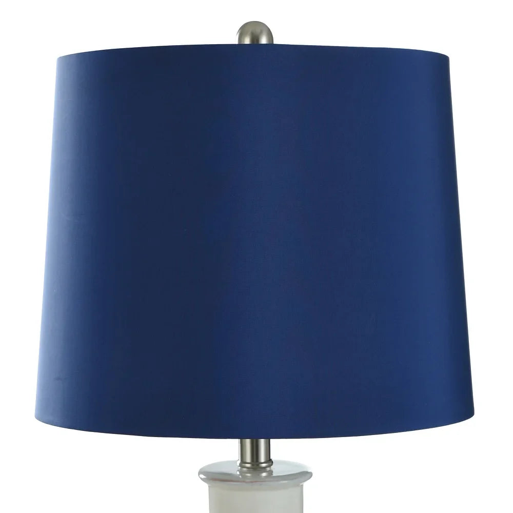 StyleCraft Cream Link Octagon Pattern Column Table Lamp - Blue Drum Shade