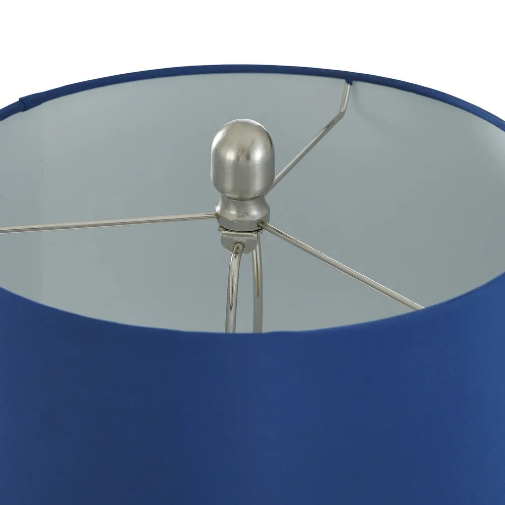 StyleCraft Cream Link Octagon Pattern Column Table Lamp - Blue Drum Shade