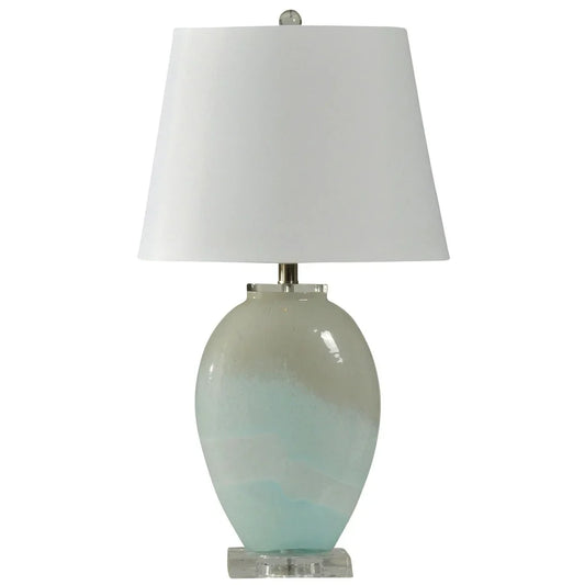 StyleCraft Frosted White and Blue Glass and Clear Crystal Table Lamp