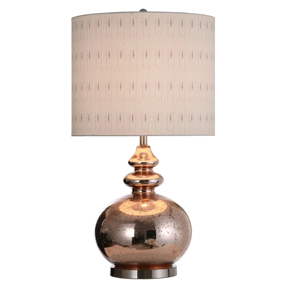 StyleCraft Gemvara Rose Gold Table Lamp - Beige Designer Print Hardback Fabric Shade