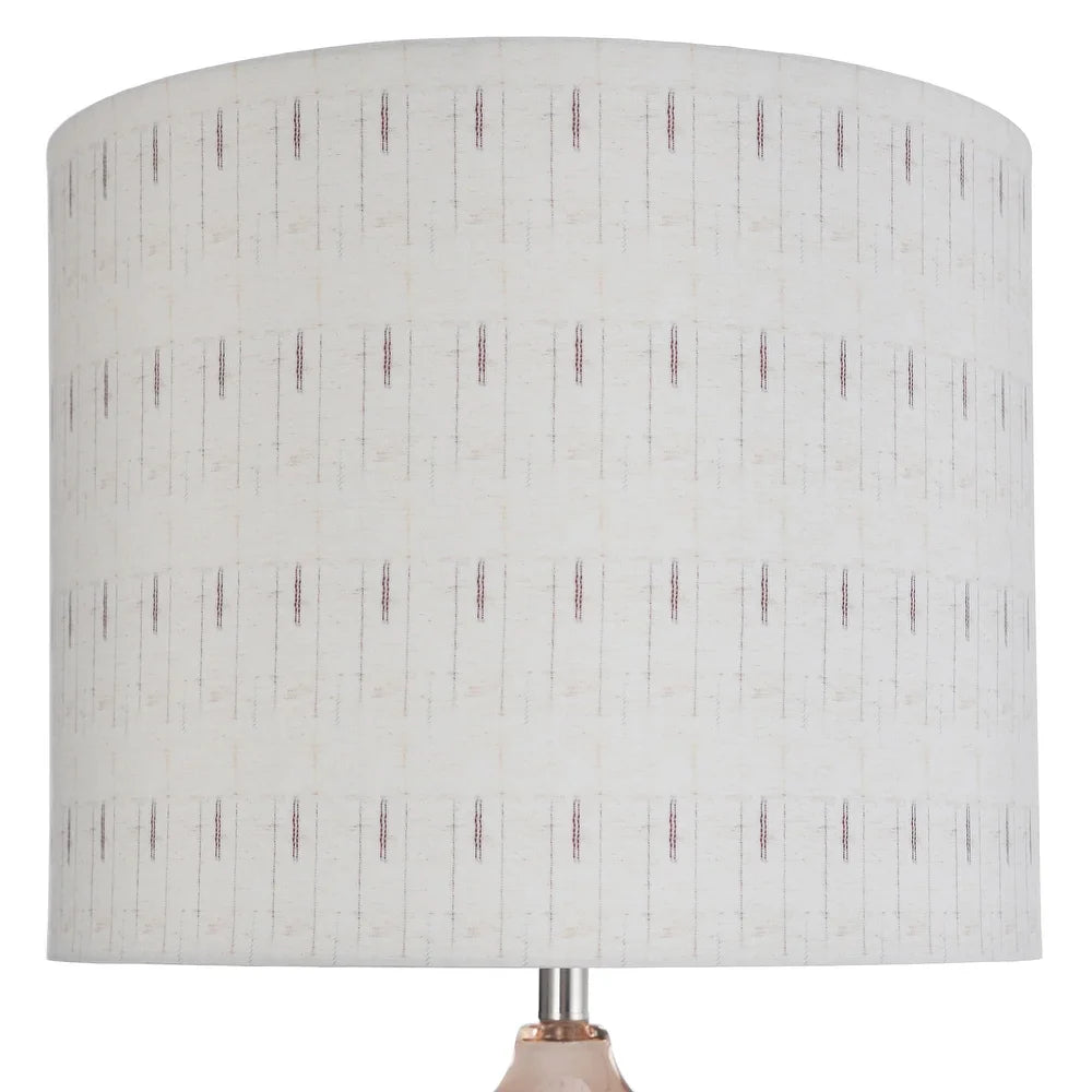 StyleCraft Gemvara Rose Gold Table Lamp - Beige Designer Print Hardback Fabric Shade