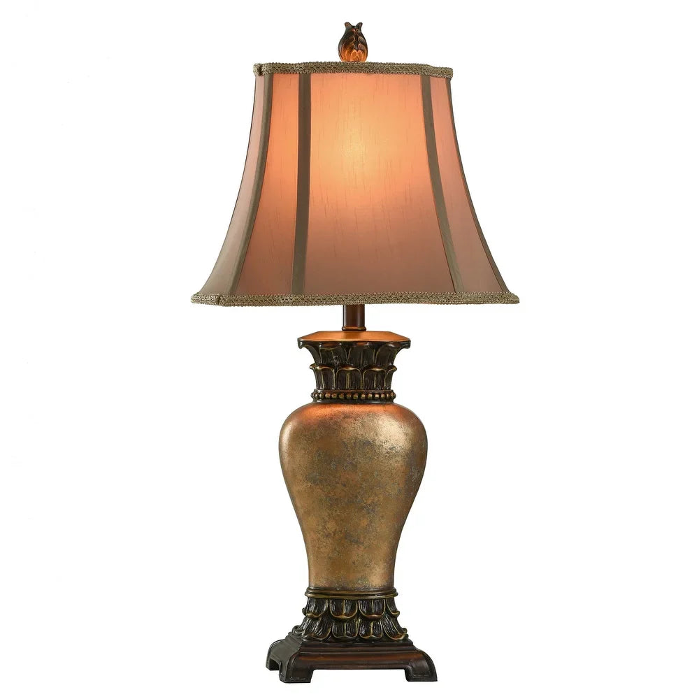 StyleCraft Gold and Amber Table Lamp - Taupe Fabric Shade