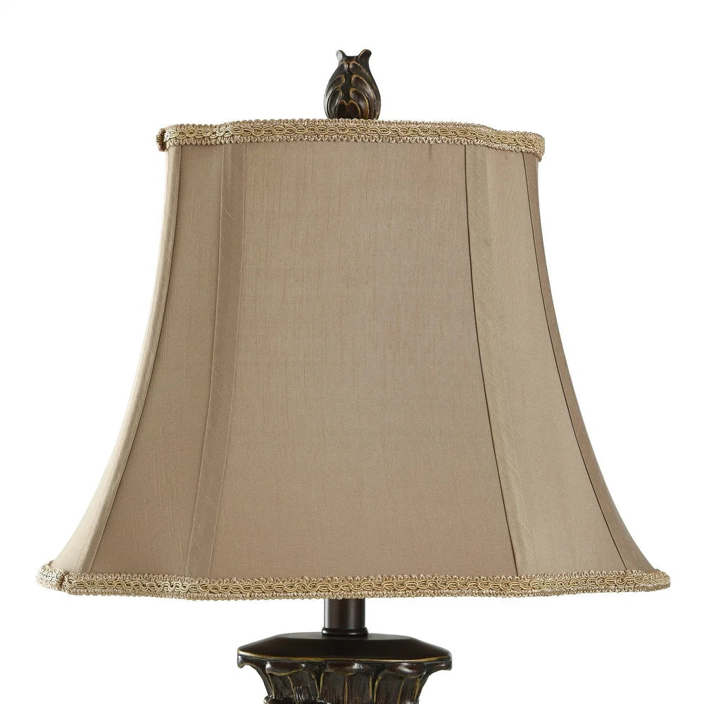 StyleCraft Gold and Amber Table Lamp - Taupe Fabric Shade