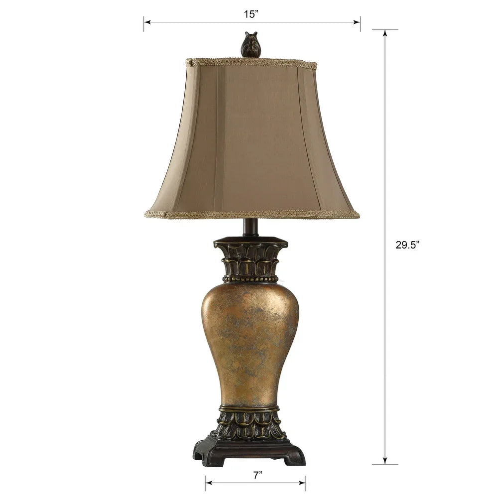 StyleCraft Gold and Amber Table Lamp - Taupe Fabric Shade