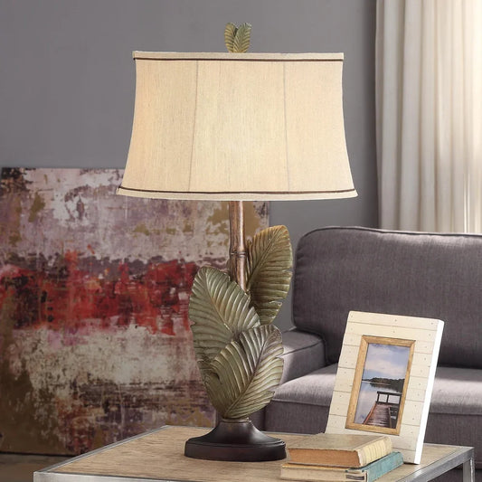 StyleCraft Islamadora Wentworth Bronze and Gray Table Lamp - Beige Softback Fabric Shade