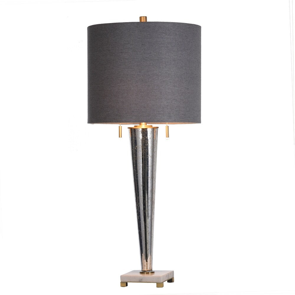 StyleCraft Jasper Chrome Transitional Pillar Design Glass Body Table Lamp with Light Grey Fabric Shade