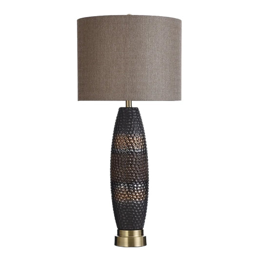 StyleCraft Laughlin Ceramic Gold and Gray Table Lamp - Beige Hardback Fabric Shade