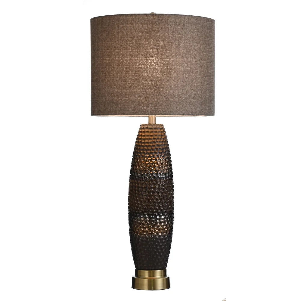 StyleCraft Laughlin Ceramic Gold and Gray Table Lamp - Beige Hardback Fabric Shade