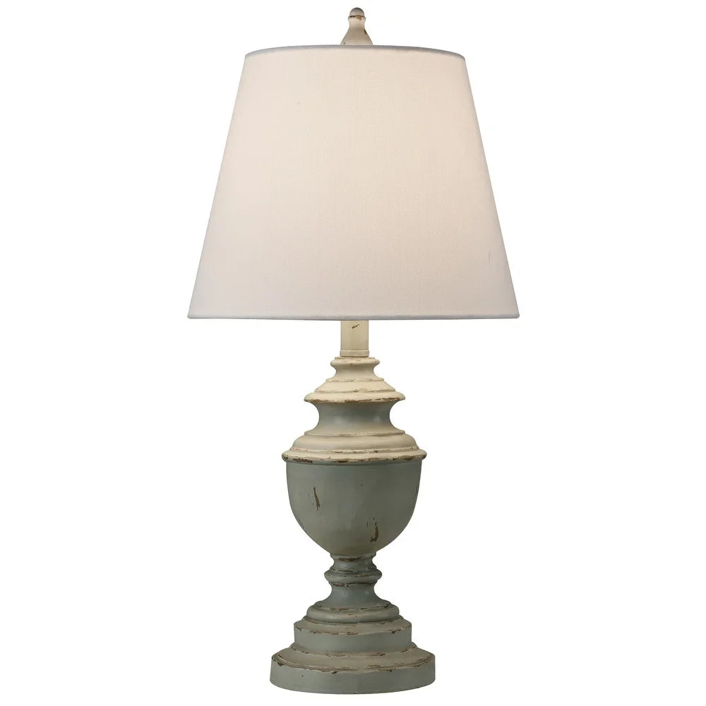 StyleCraft Marion Distressed Blue and Green Table Lamp - White Shade