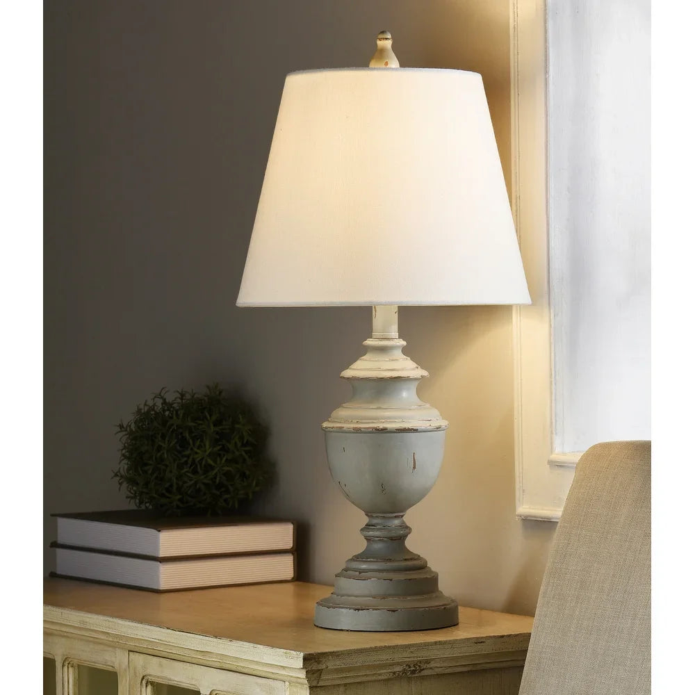 StyleCraft Marion Distressed Blue and Green Table Lamp - White Shade