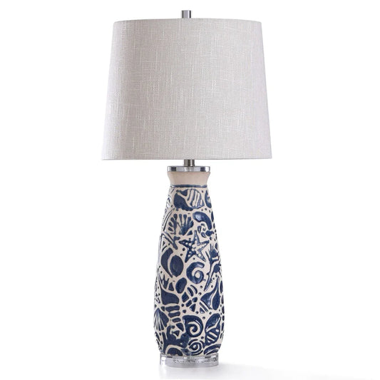 StyleCraft Maris Coastal Motif Blue and Ivory Ceramic with Clear Acrylic Base Table Lamp