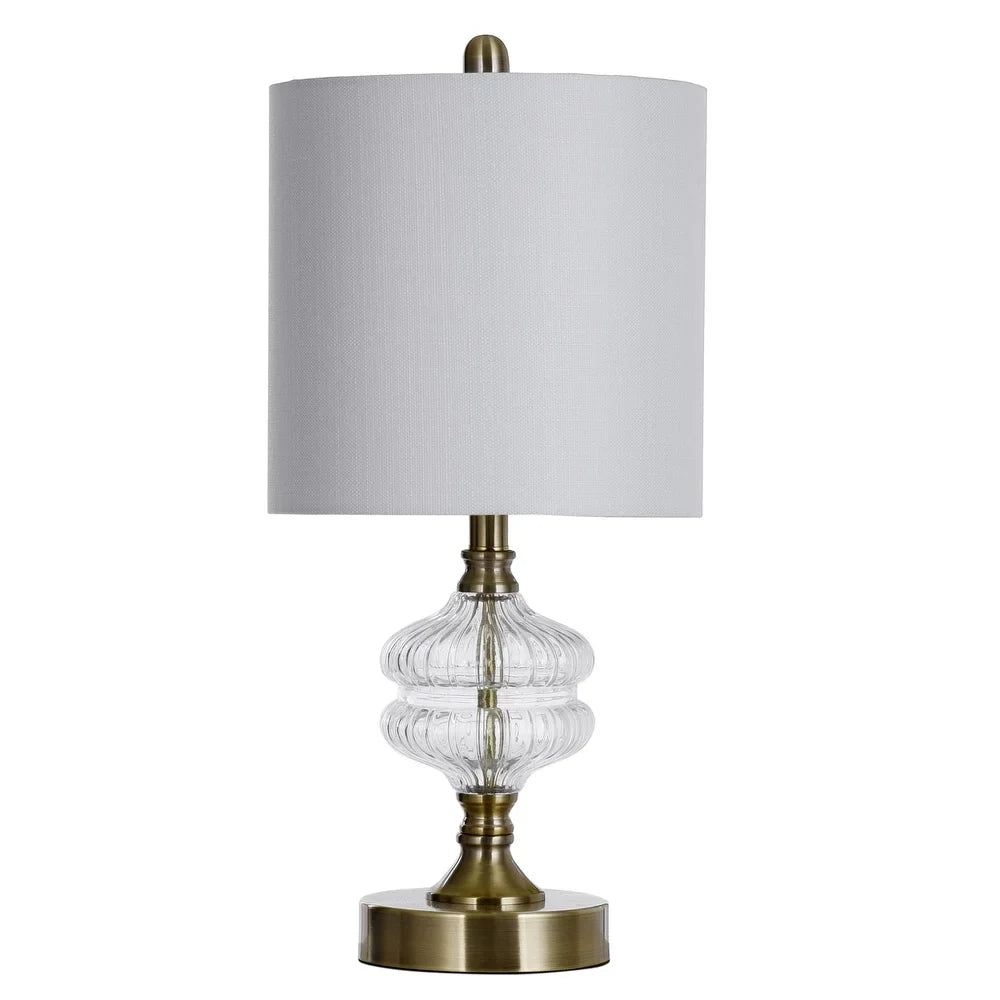 StyleCraft Mava Traditional Satin Brass Table Lamp with Clear Glass Fluted Body