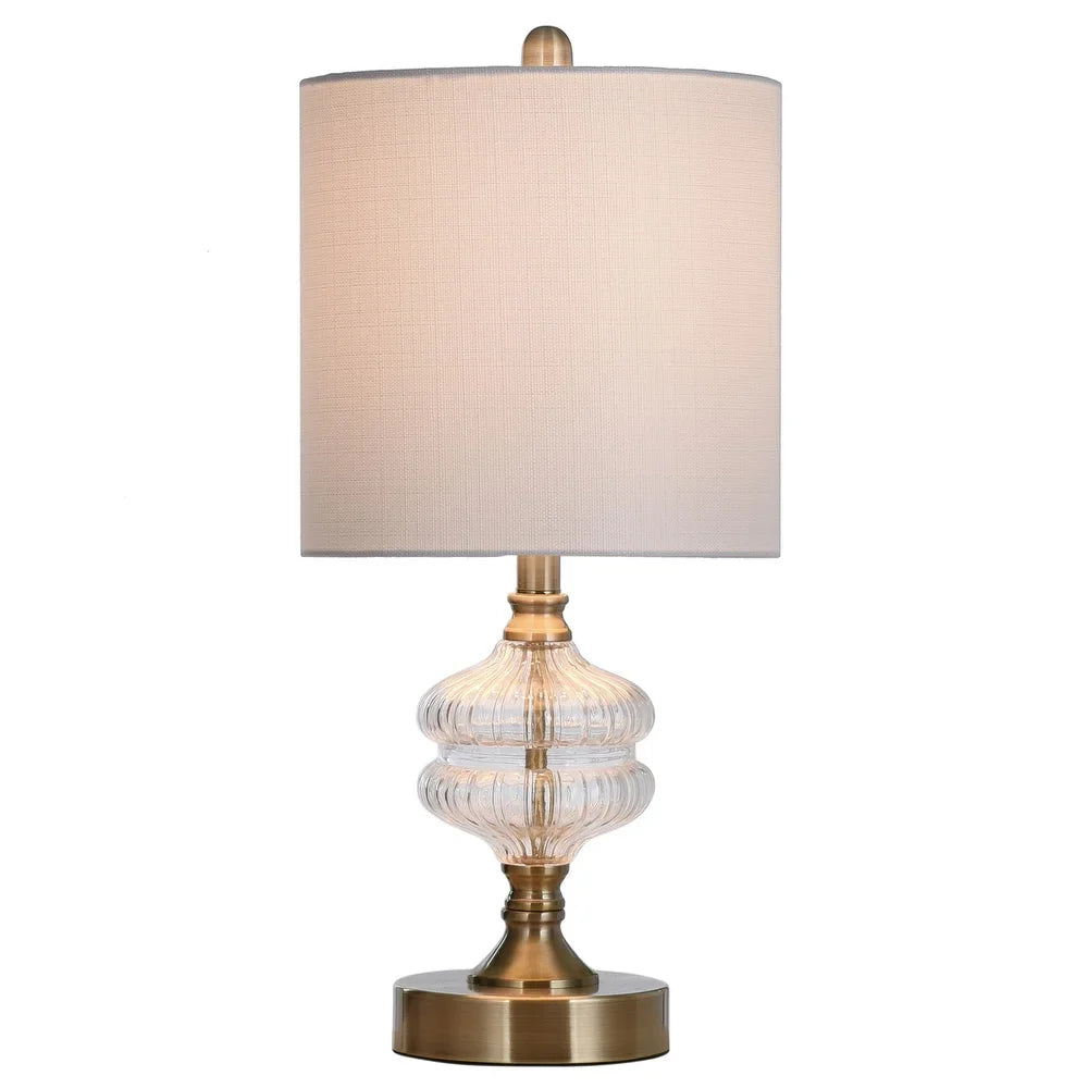 StyleCraft Mava Traditional Satin Brass Table Lamp with Clear Glass Fluted Body