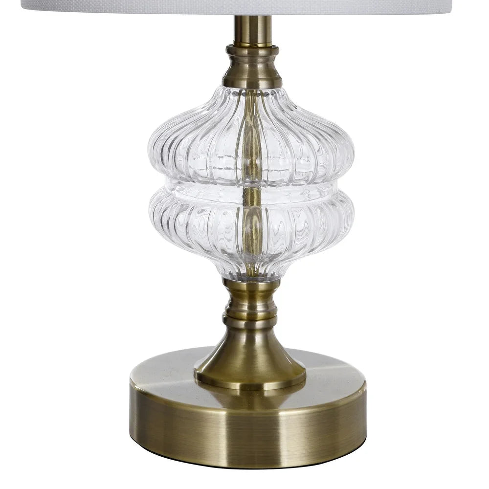 StyleCraft Mava Traditional Satin Brass Table Lamp with Clear Glass Fluted Body