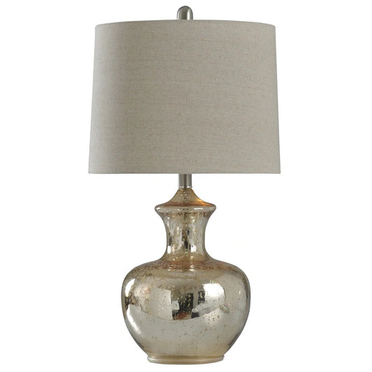 StyleCraft Mercury Glass Silver Mercury Table Lamp - Off White Shade