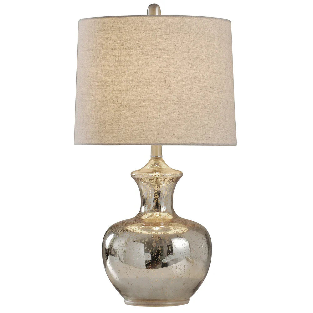 StyleCraft Mercury Glass Silver Mercury Table Lamp - Off White Shade