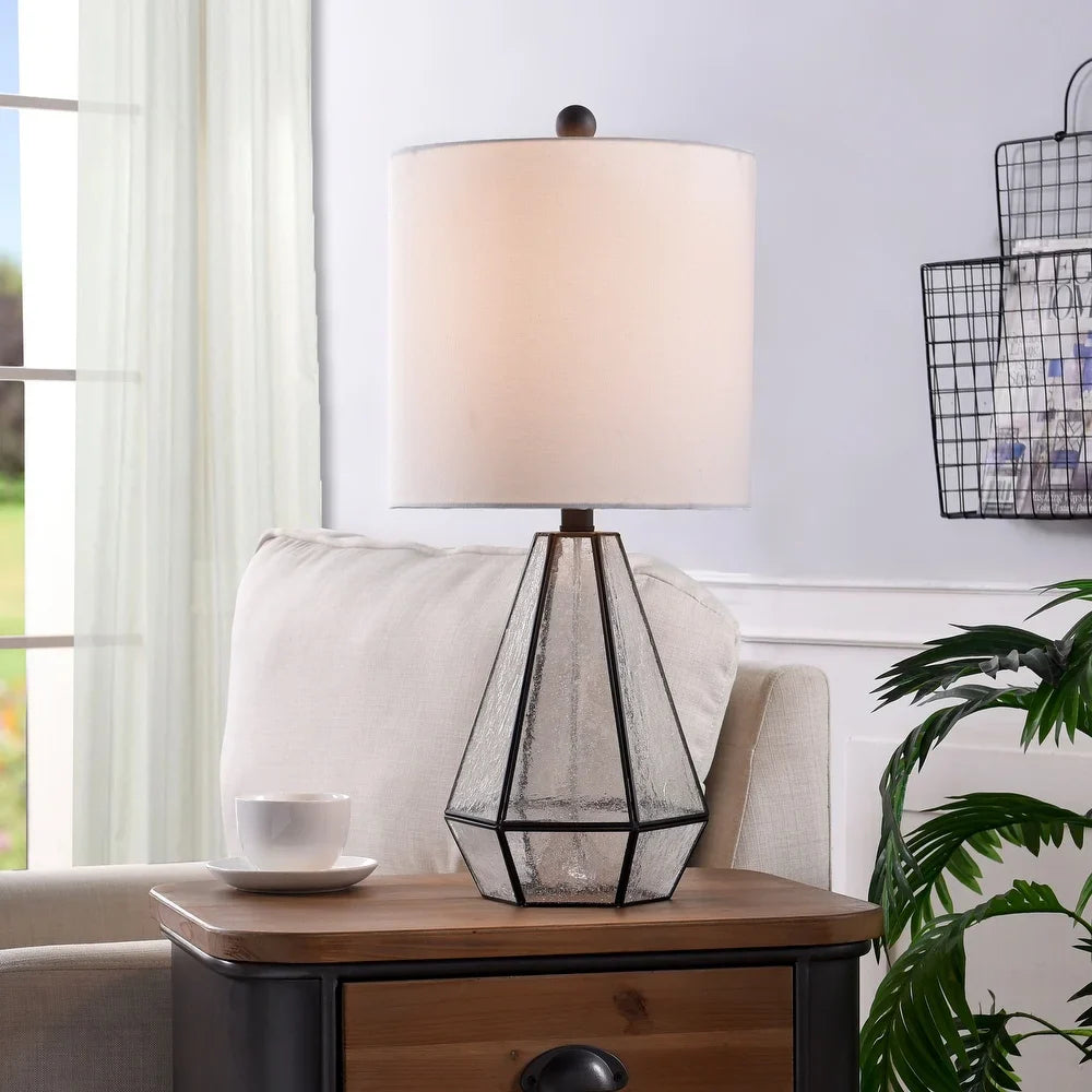 StyleCraft Metal Cage and Glass Aged Bronze Table Lamp - White Shade