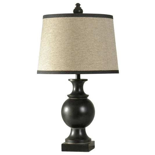 StyleCraft Noir Black Table Lamp - Natural Linen Hardback Fabric Shade