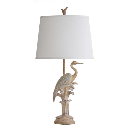 StyleCraft Porto Natural Wood Table Lamp - White Hardback Fabric Shade