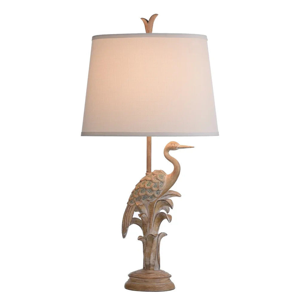 StyleCraft Porto Natural Wood Table Lamp - White Hardback Fabric Shade