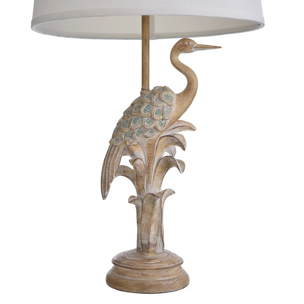 StyleCraft Porto Natural Wood Table Lamp - White Hardback Fabric Shade