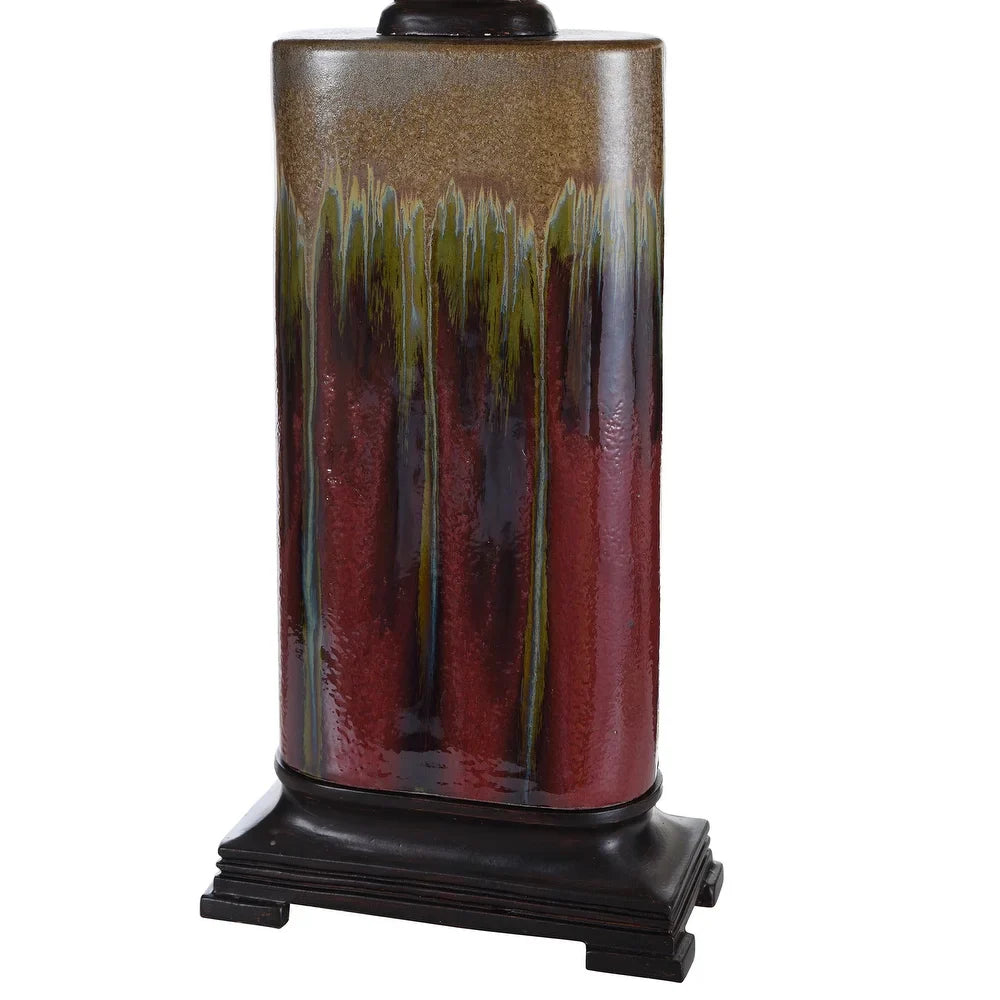 StyleCraft Tandoori Spice and Arabic Ceramic Dark Red And Tan Glaze Table Lamp - White Fabric Shade