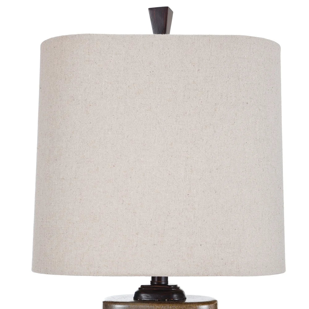 StyleCraft Tandoori Spice and Arabic Ceramic Dark Red And Tan Glaze Table Lamp - White Fabric Shade