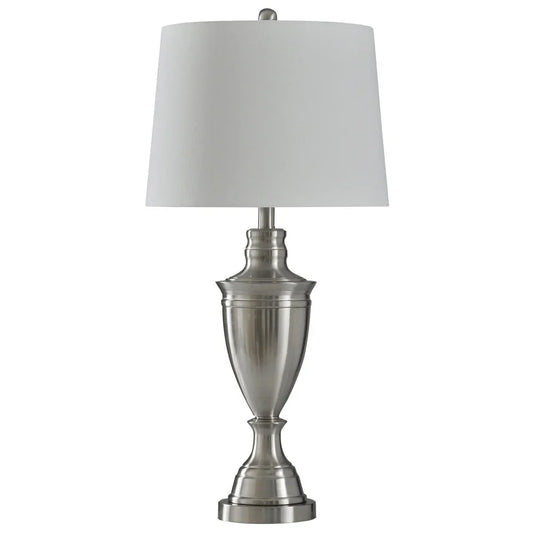 StyleCraft Transitional Brushed Silver Steel Table Lamp - White Shade