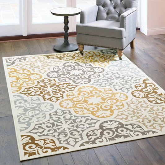 Floral Ivory/Grey/Gray Indoor-Outdoor Area Rug