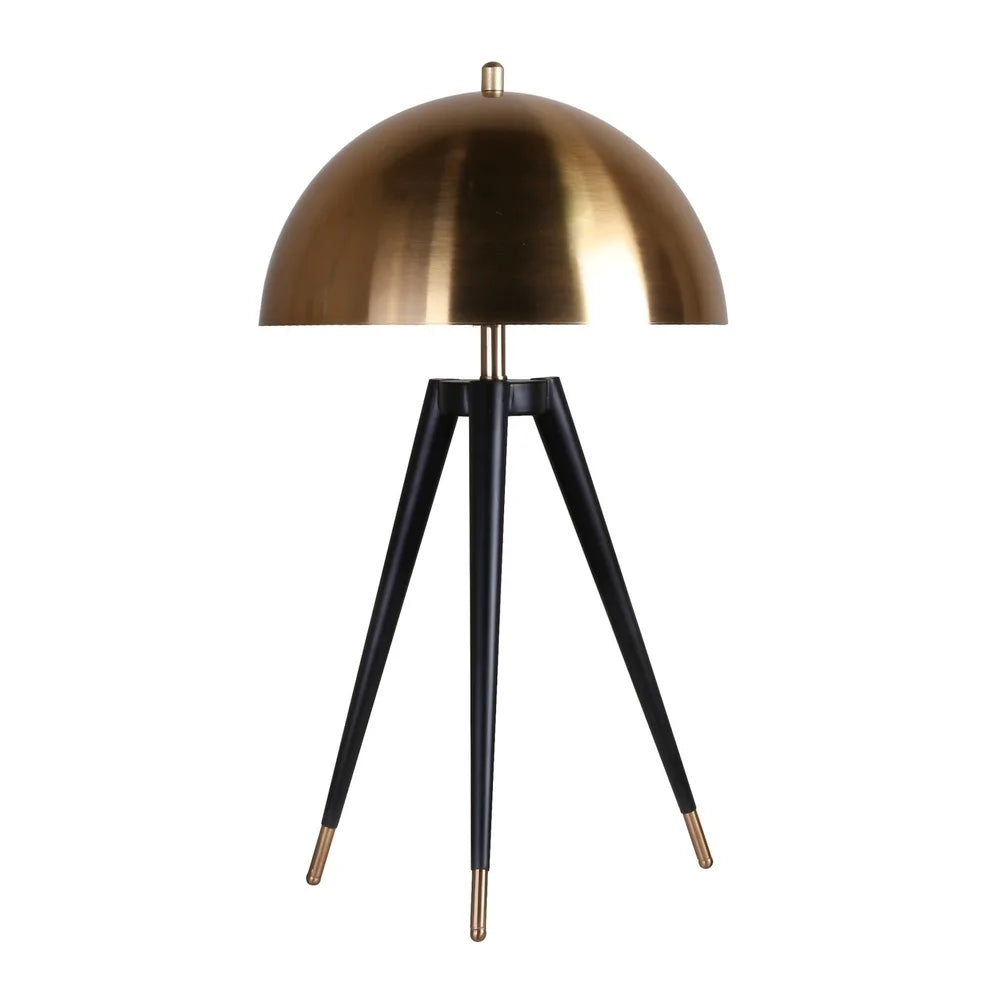 Black Tripod Leg Table Lamp With Gold Metal Hardware and Shade