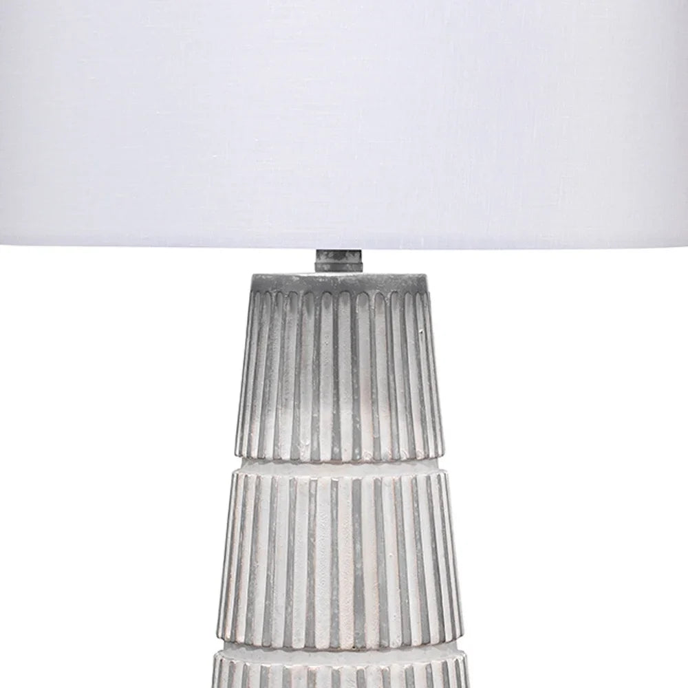 Table Lamp with Cement Conical Engraved Vertical Lines Base, Gray