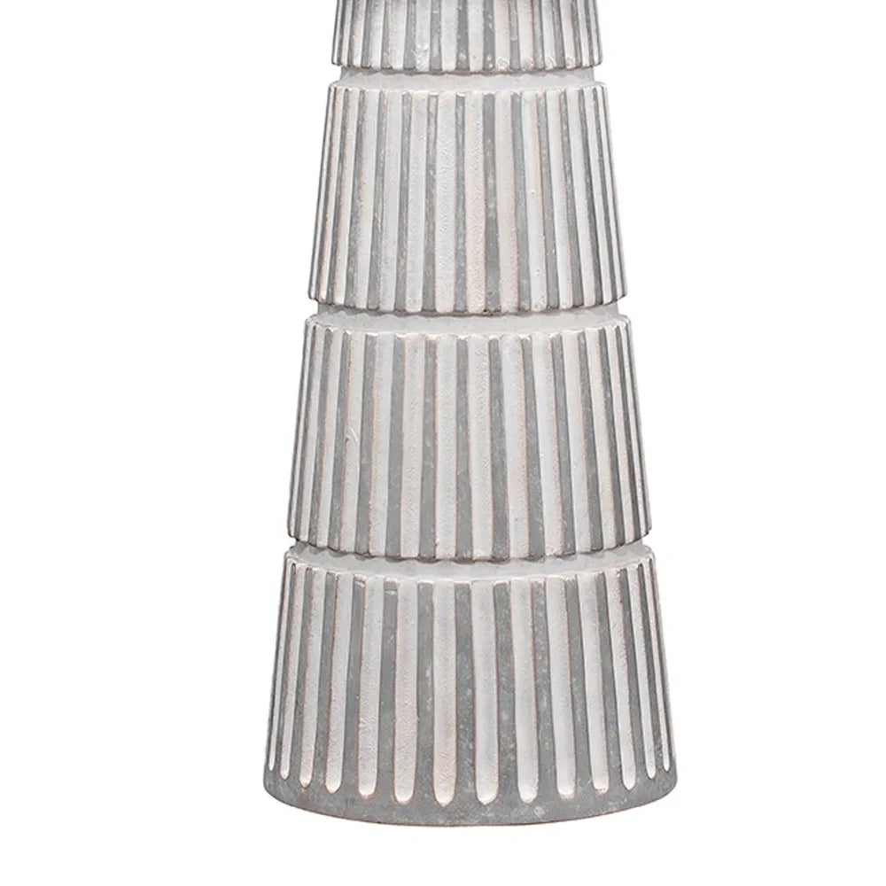 Table Lamp with Cement Conical Engraved Vertical Lines Base, Gray