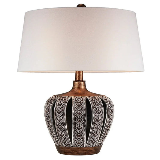 Table Lamp with Curved Paneled Polyresin Base, Bronze