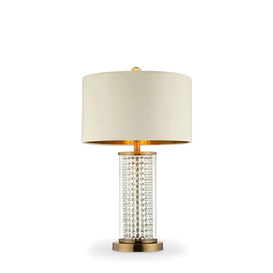 Table Lamp with Cylindrical Drum and Stacked Crystals, Gold